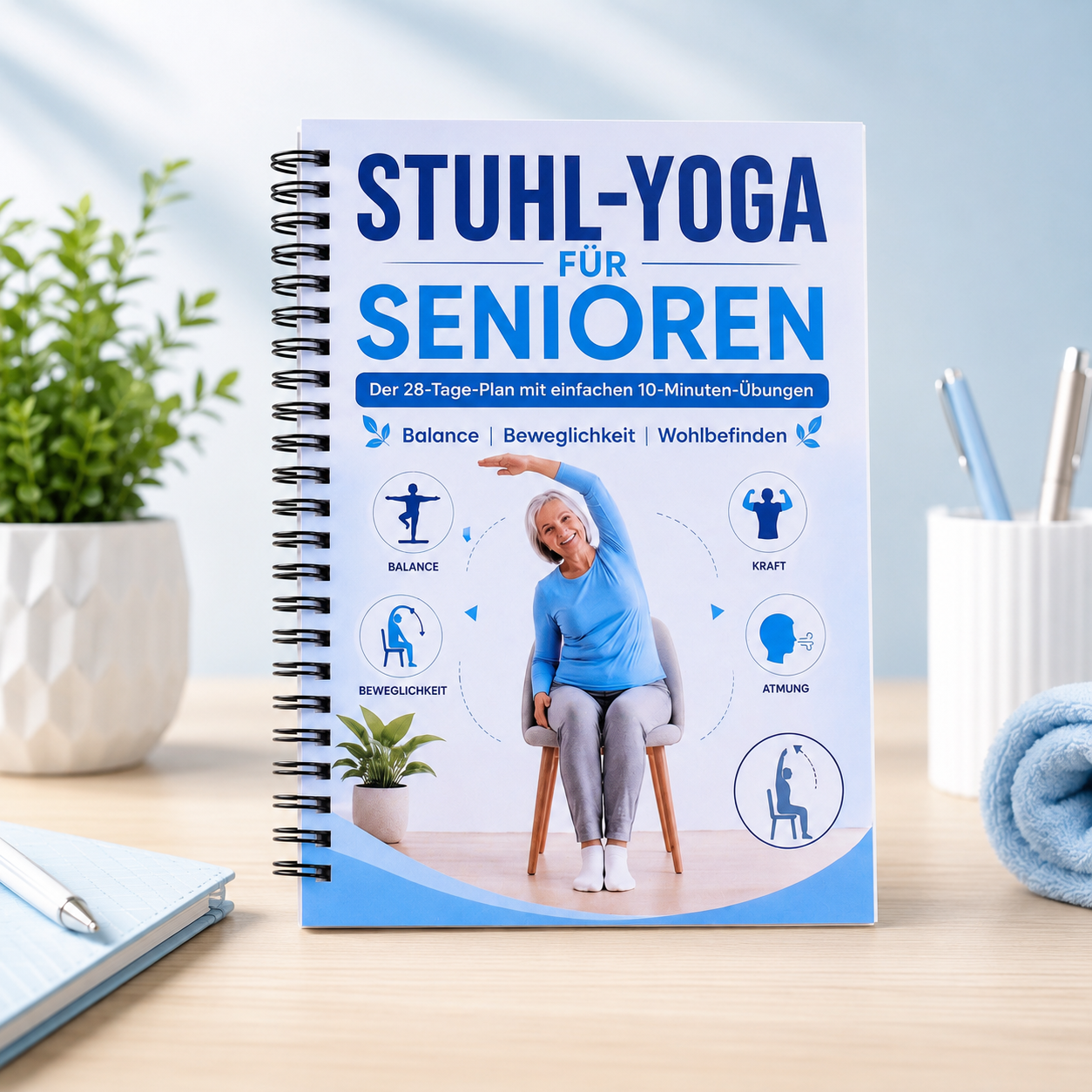 Yoga Fitness Journal - Illustrated Chair Yoga Workout Journal For