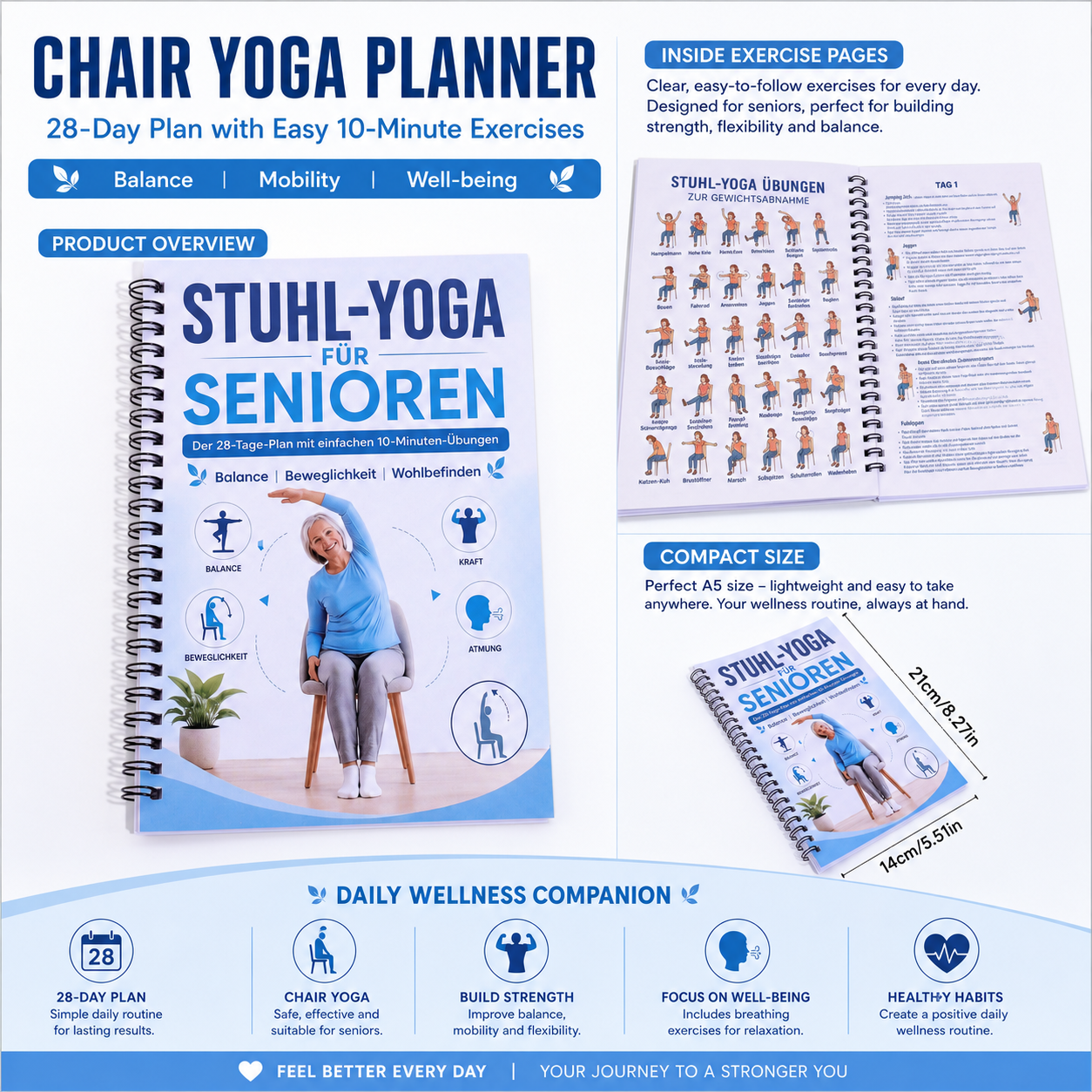Illustrated Chair Yoga Workout - Yoga Fitness Journal review and price