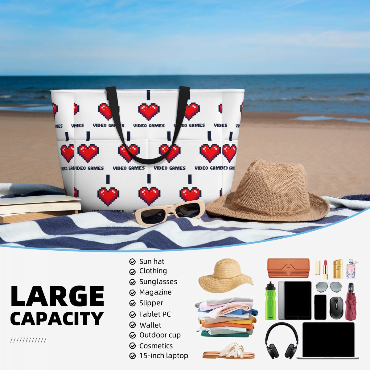 I Heart Video Games Beach Tote - Yoga Fitness Videos Free review and price